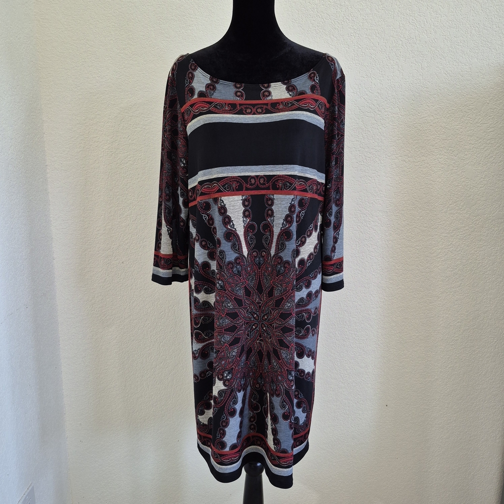 Vintage Tiana B. Black and Red Medallion Print Dress